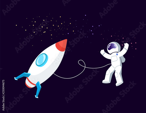 Photographie Rocket space vector, astronaut floating in cosmos with spaceship