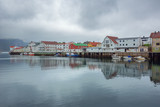 Fototapeta Miasto - The quiet harbor of Henningsvaer, a traditional fishing village on the Lofoten archipelago
