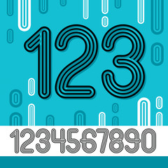 Wall Mural - Set of stylish retro vector digits, modern numerals collection. Trendy rounded numerals from 0 to 9  can be used in poster creation. Created using triple stripy, parallel lines.