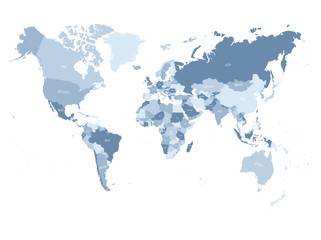 Geopolitical World map. High detail political map with country names. Vector illustration