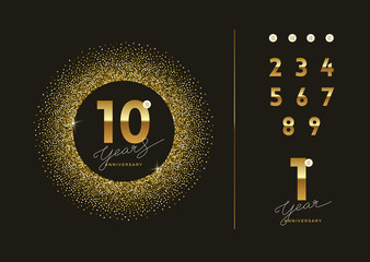 anniversary golden logo with glitter gold frame. there is additional elements for compilation any da