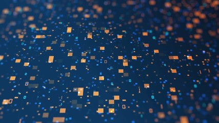 Camera movement over the data code. Abstract futuristic technology concept. Computer animation of seamless loop