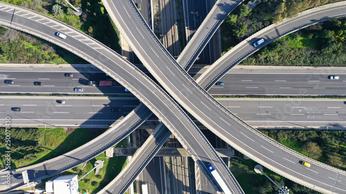 Cuadros en Lienzo Aerial drone photo of highway multilevel junction interchange crossing road