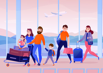 Wall Mural - Travelers Airport Illustration