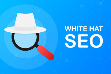 Canvas Print - White hat seo banner. Magnifier, and other search engine optimization tools and tactics. Vector illustration.