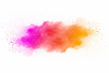 Explosion Of Multicolored Dust On White Background.
