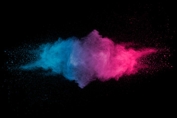 Wall Mural - Explosion of multicolored dust on black background.