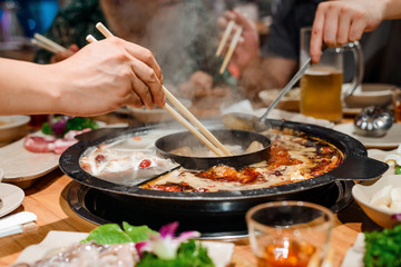 Eating at a hot pot