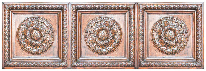 Wall Mural - Detail of an old italian wooden carved frame with floral decorations