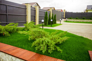 Beautiful garden in front of a villa house