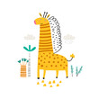 Cute giraffe in the clouds. Design for poster, card, bag and t-shirt, cover. Vector illustration.