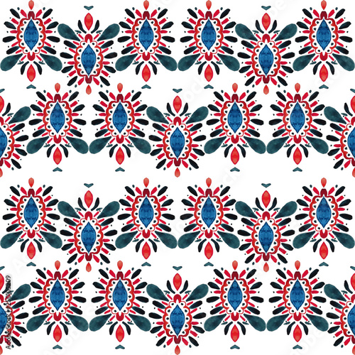 Watercolor seamless pattern with ikat.