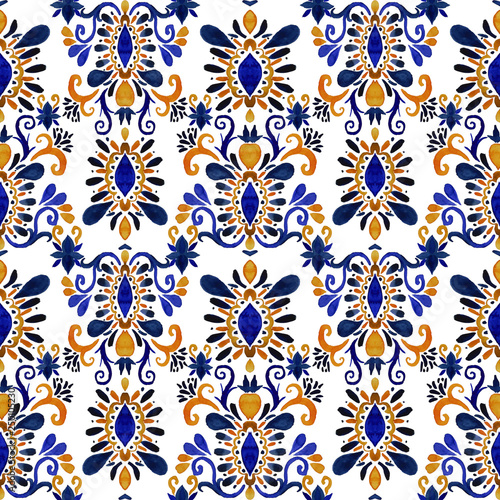 Watercolor seamless pattern with ikat.