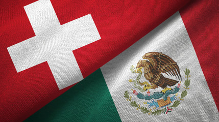 Switzerland and Mexico two flags textile cloth, fabric texture