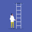 © nadia_snopek - Young female character holding a ladder. Going up. Successful career. Opportunities. Conceptual vector illustration, clip art