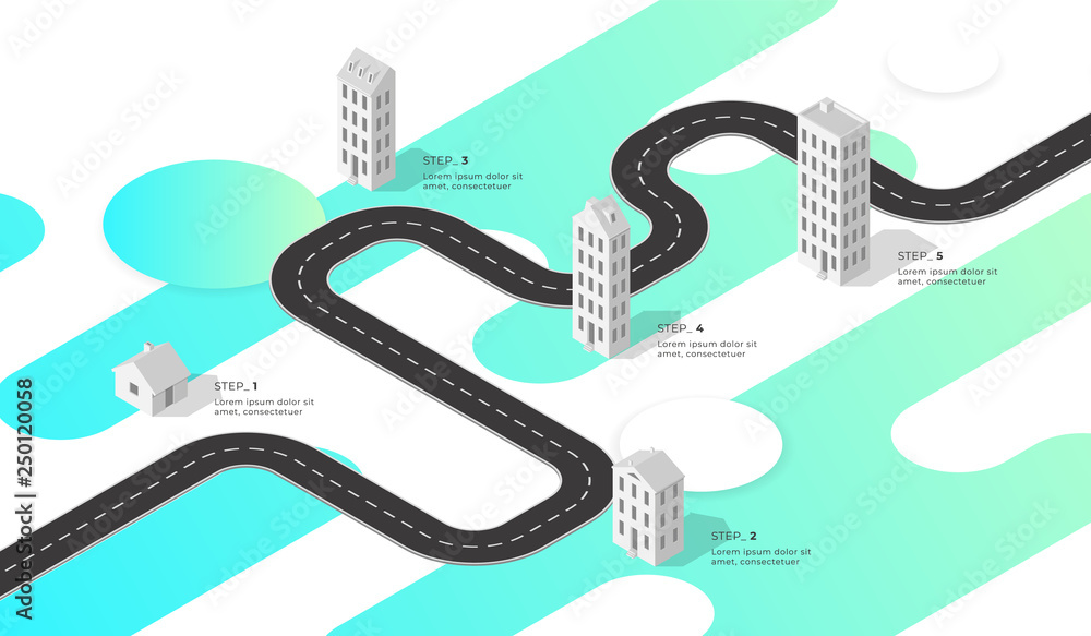 Isometric navigation map infographic. Winding road. Vector illustration ...