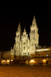 Santiago de Compostela Cathedral view at night. Cathedral of Saint James pilgrimage. Obradoiro square, Galicia, Spain