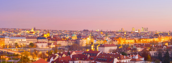 Fototapete - Panorama  Prague twilight Czech cityscape