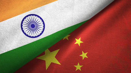 Wall Mural - India and China two flags textile cloth, fabric texture