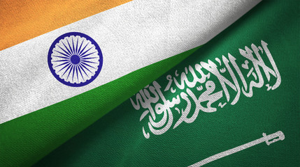 India and Saudi Arabia flags textile cloth, fabric texture