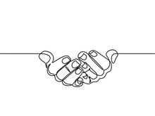 Continuous Line Drawing Of Prayer Hand. Hands Palms Together. Vector Illustrations. - Vector