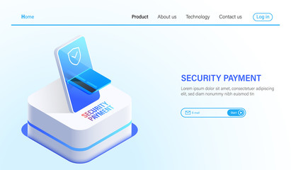 Wall Mural - isometric security payment and data protection technology concept, online payment by smartphone and 