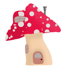 Fantasy Red Cap Mushroom House Isolated On White, Hand Drawn Illustration.