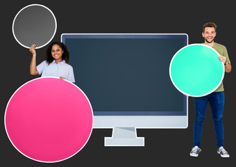 Wall Mural - People in front of a computer monitor icon