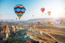 Hot Air Balloon Flying Over Cappadocia, Turkey