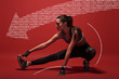 © Friends Stock - Passion first and everything will fall into place. Sportswoman standing over red background, stretching her body. Graphic drawing.