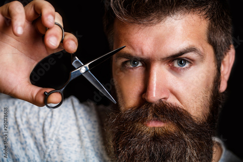 Barber Scissors Barber Shop Brutal Male Hipster With