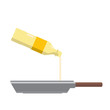 vector flat icon with frying oil pouring out of the bottle onto the pan. cooking ingredient