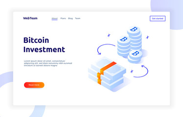 Isometric bitcoin investment and growth gradient style design concept, money and finance modern web banner illustration