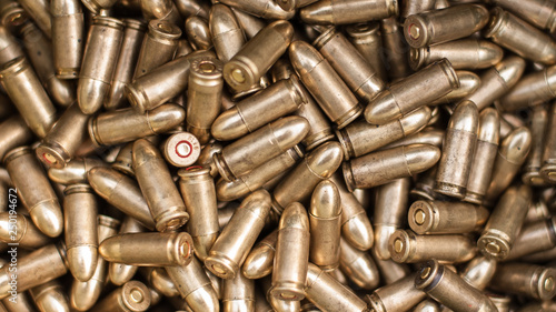 Cuadros en Lienzo Top view of gun ammunition. Bullets for pistol