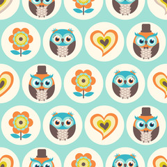 Wall Mural - seamless cute owls vector pattern