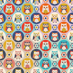 Wall Mural - seamless cute owls vector pattern