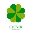 © teracreonte - Logotipo abstracto con texto CLOVER con trébol dividido de 4 hojas en color verde