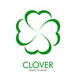 © teracreonte - Logotipo abstracto con texto CLOVER con trébol lineal de 4 hojas en color verde