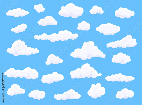 Cuadros en Lienzo Different shape cartoon white clouds on blue background