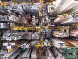 Fototapeta Nowy Jork - Top down view of the very densly populated North Point district in Hong Kong