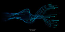 Vector Abstract Wave Lines Light Blue And Green Colors On Black Background In Concept Technology, Communication, Digital, Ai, Data, Science.