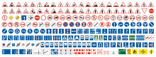 Highway Warning, Priority, Prohibitory Signs Collection. Set Of More Than Two Hundred Road Signs.