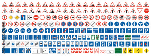 Cuadros en Lienzo Highway warning, priority, prohibitory signs collection