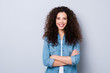 © deagreez - Portrait of her she nice cute pretty charming winsome attractive lovely content cheerful cheery optimistic wavy-haired girl folded arms isolated over gray pastel background