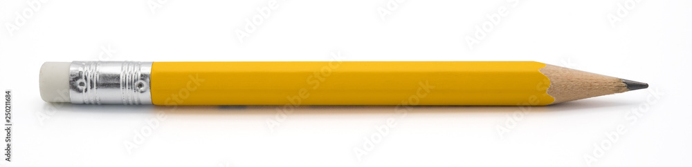 yellow pencil isoalted on white background with clipping path. - obrazy, fototapety, plakaty 