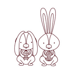 Sticker - easter rabbits with egg isolated icon