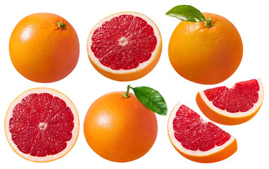 Wall Mural - grapefruit pieces set isolated on white background