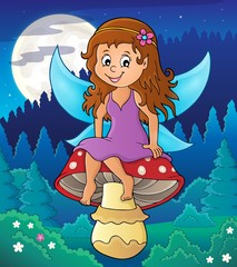 Wall Mural - Fairy sitting on mushroom theme 3