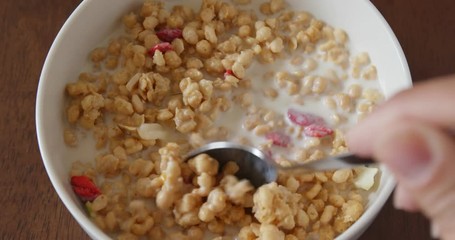 Sticker - Top view of eating cereal breakfast