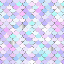 Multicolor Backdrop With Rainbow Scales. Kawaii Mermaid Princess Pattern. Sea Fantasy Invitation For Girlie Party.